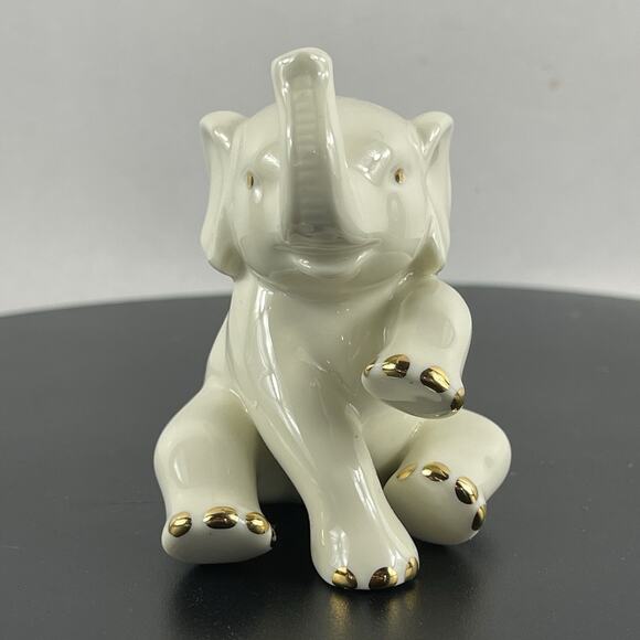 Lenox Baby Elephant Figurine Porcelain with Gold Color Accents 2.5" Trunk Up Sit - Picture 5 of 8